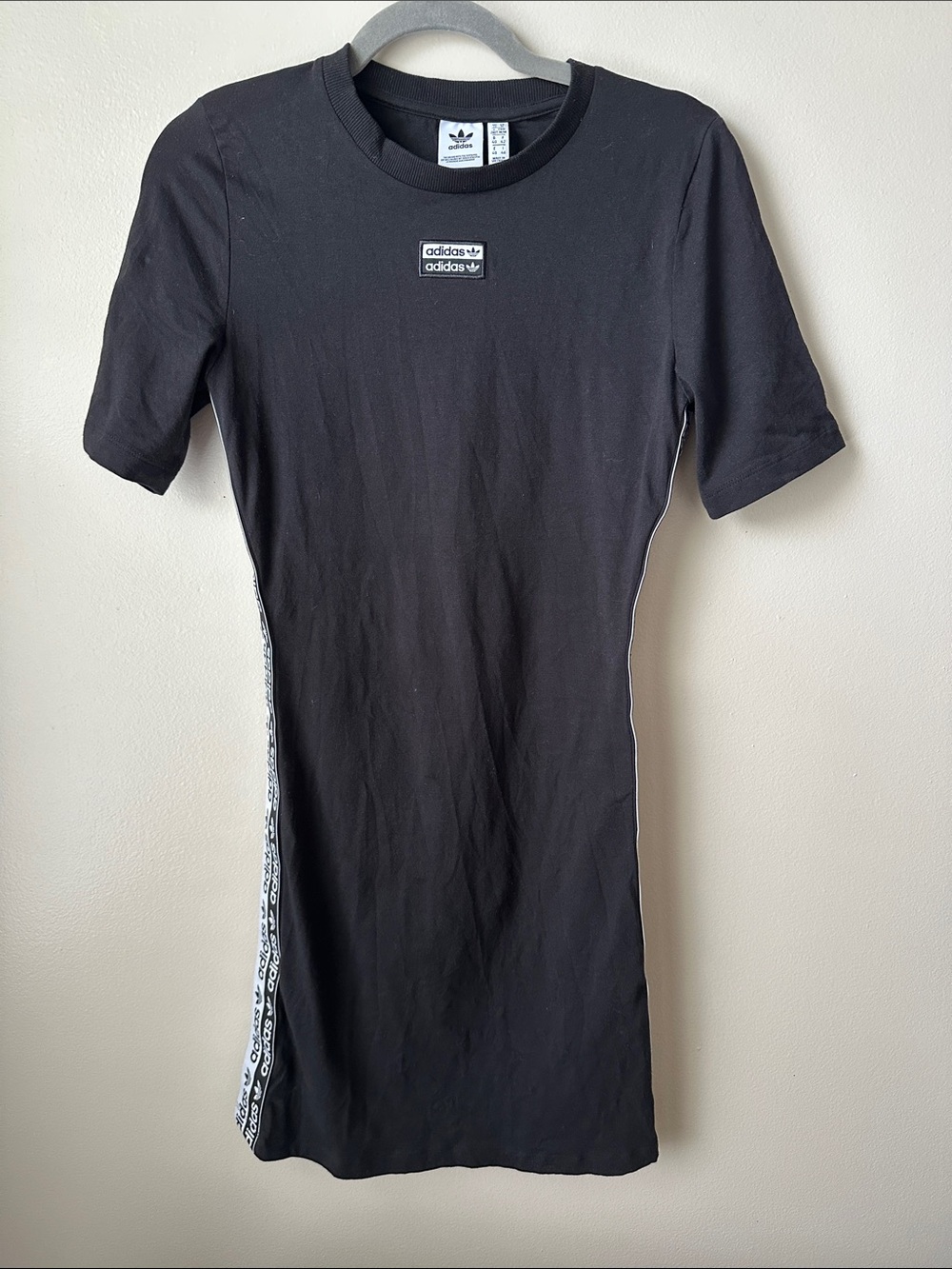 adidas Black Slim Tee Dress with Logo Patch and Side Tape -Sz Medium